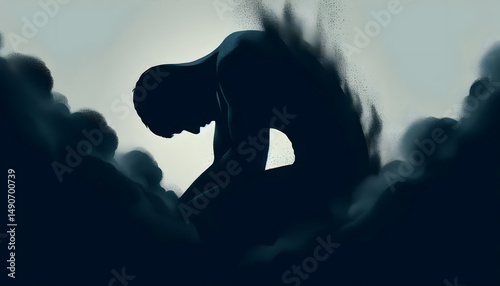 Wallpaper Mural Minimalist Silhouette Symbolizing Depression, Hopelessness, and Low Self-Esteem Torontodigital.ca