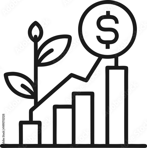 Financial growth chart icon representing business investment revenue profit economy stock market success wealth management analytics corporate finance and economic development in vector design