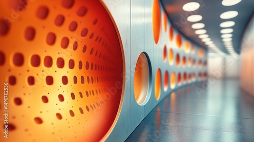 Modern, futuristic corridor with orange accents