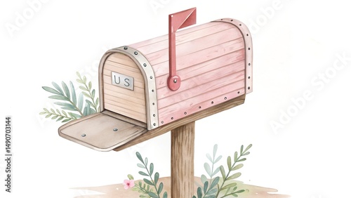 Mailbox watercolor clipart illustration with isolated background.