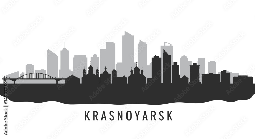 Fototapeta premium Krasnoyarsk skyline silhouette with Russia.