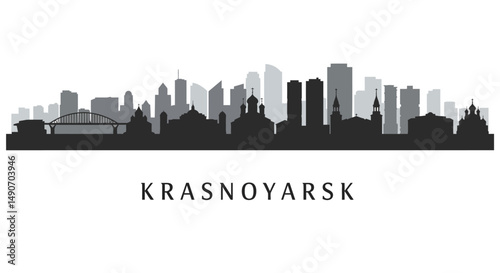 Krasnoyarsk skyline with Russia, and city silhouette.