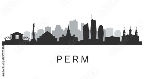 Perm Russia Skyline Silhouette with Cityscape, and Vector.