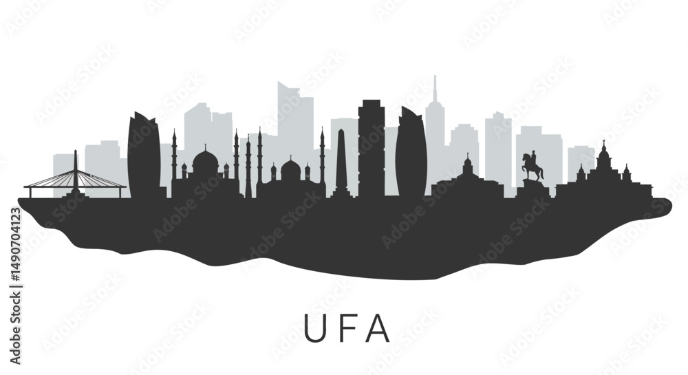 Naklejka premium Ufa City Skyline Russia Silhouette.