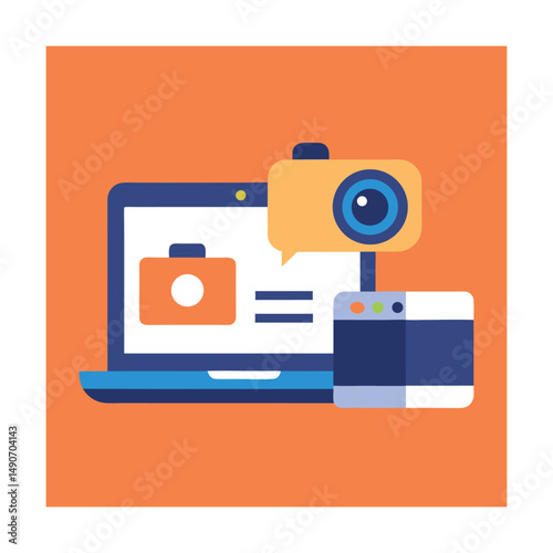 Laptop with Active Webcam Flat Design for Digital Communication