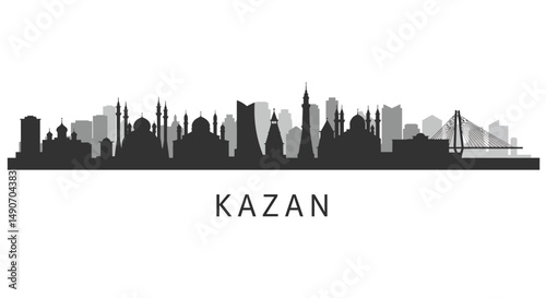 Kazan Russia Skyline Silhouette with Cityscape.