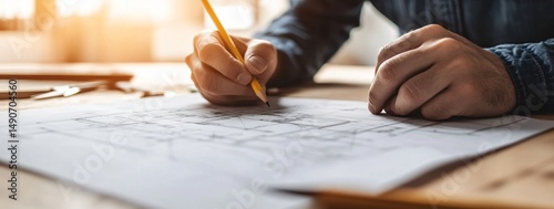A carpenter drawing blueprints in an architectural studio detailed construction plans creative workspace artistic perspective craftsmanship concept