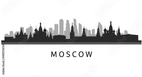 Moscow Skyline with Russia Cityscape, and Black  White Vector.