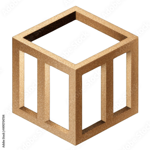 Wooden cube with open sides creates optical illusion, appearing both solid and hollow