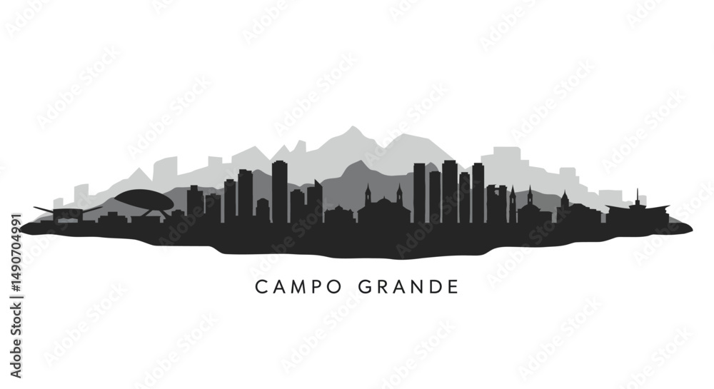 Naklejka premium Campo Grande Cityscape with Brazil Skyline, and Silhouette.