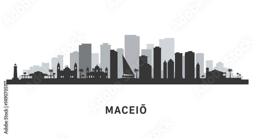 Maceio Brazil Skyline with Silhouette, Landmark, and Cityscape.