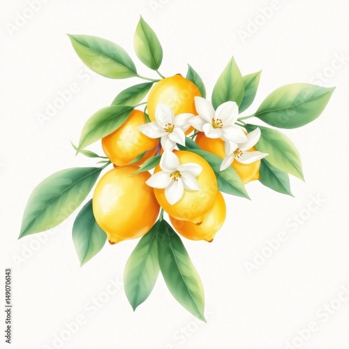Lemon branch with lemons and bloom 