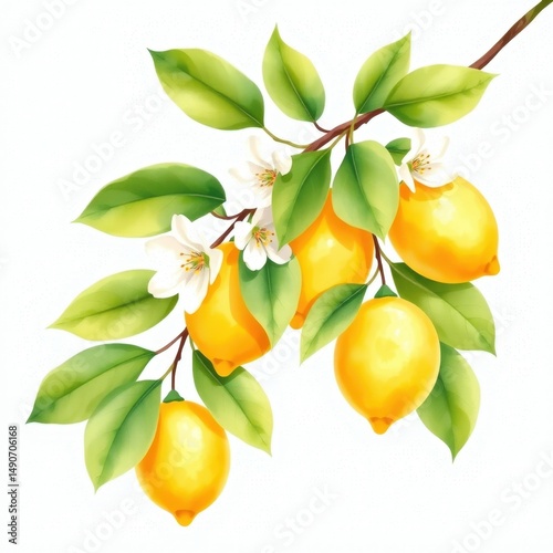 Lemon branch with lemons and bloom