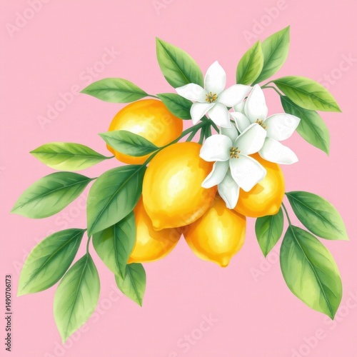 Lemon branch with lemons and bloom