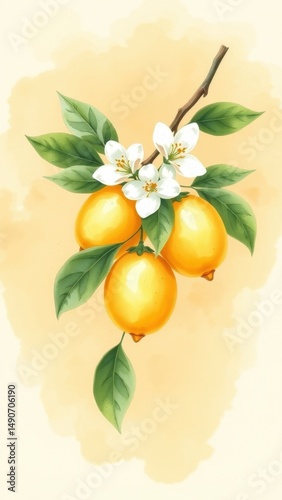 Lemon branch with lemons and bloom