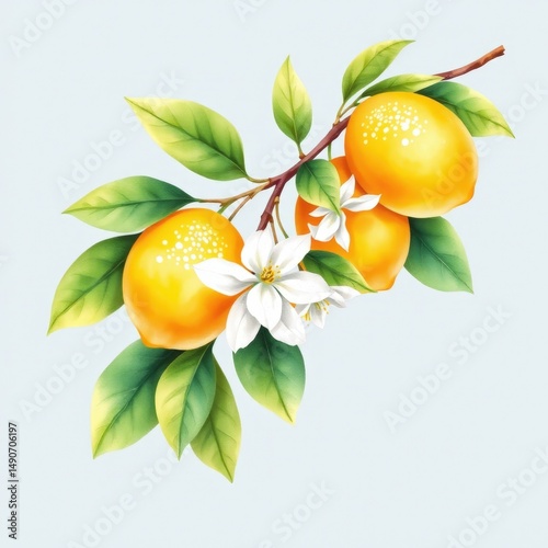 Lemon branch with lemons and bloom