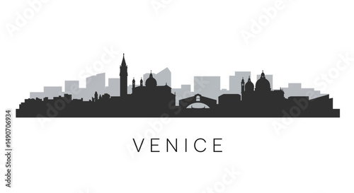 Venice Skyline Italy Silhouette Vector.