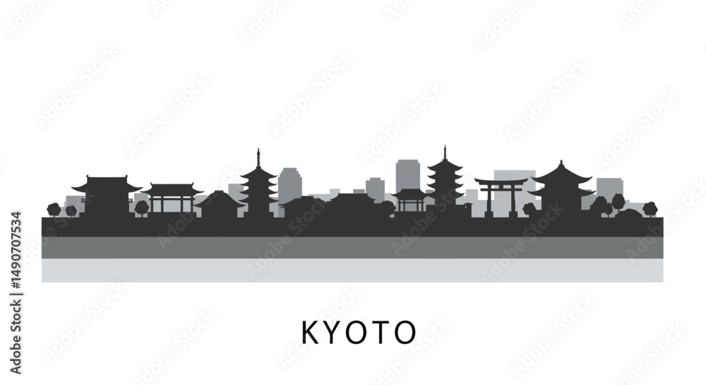 Obraz premium Kyoto Silhouette Japan Cityscape Vector.