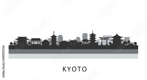 Kyoto Silhouette Japan Cityscape Vector.