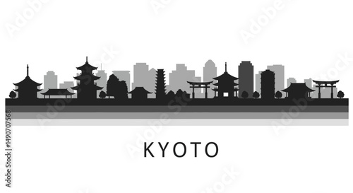 Kyoto Skyline with Japan Cityscape silhouette.