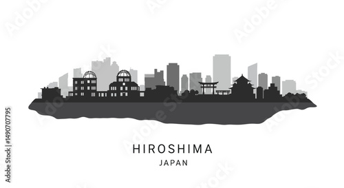 Hiroshima Japan Skyline with Cityscape Silhouette.