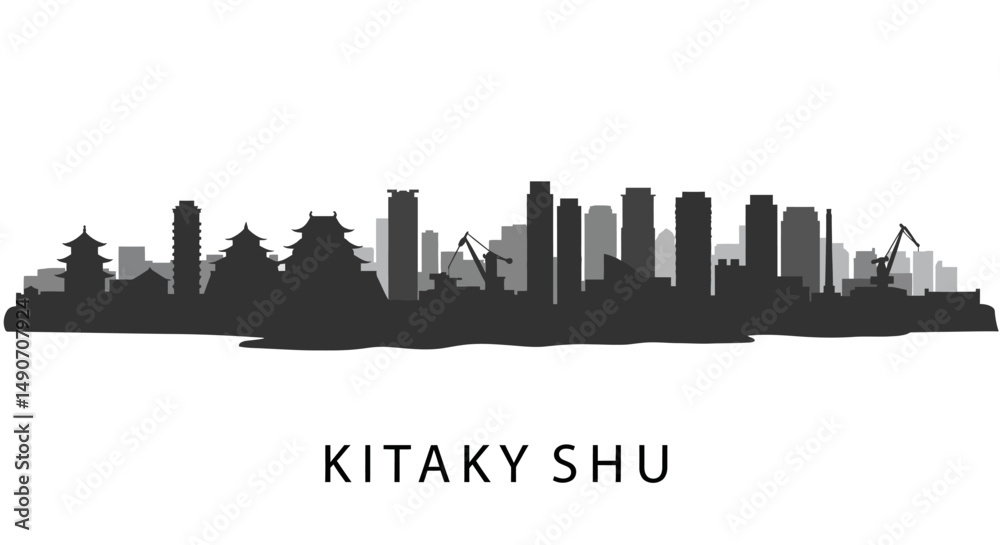 Naklejka premium Kitakyushu Skyline Vector City Silhouette.