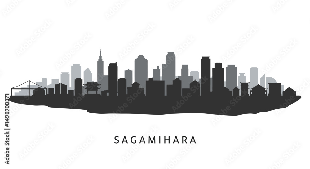 Naklejka premium Sagamihara Skyline Japan Cityscape Silhouette.