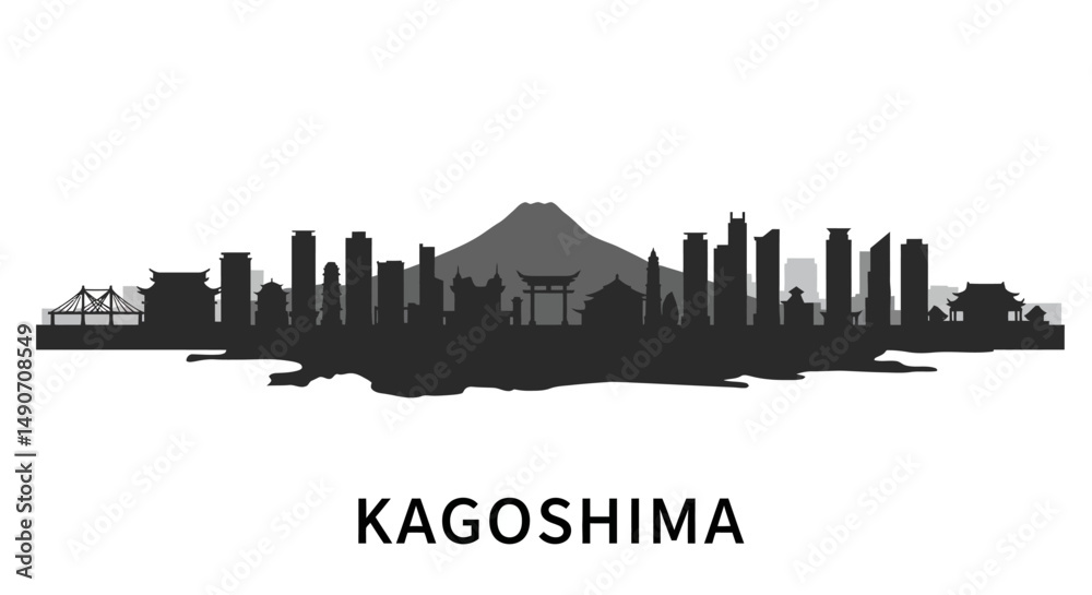 Fototapeta premium Kagoshima Skyline Japan City Silhouette.