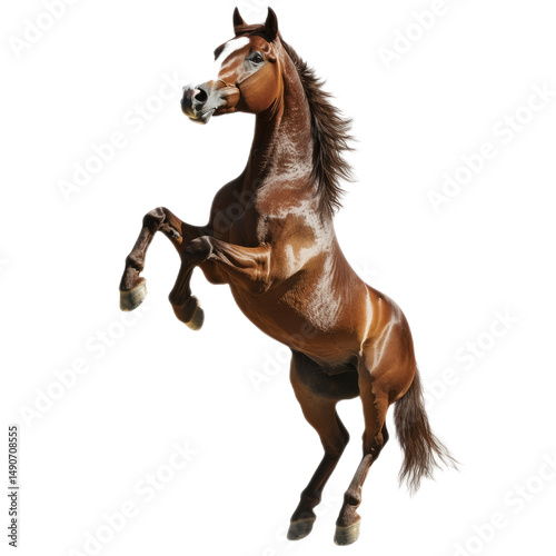 Horse Rearing Up on Hind Legs Against White Background