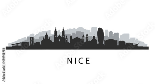Nice Skyline Vector Cityscape Silhouette France.