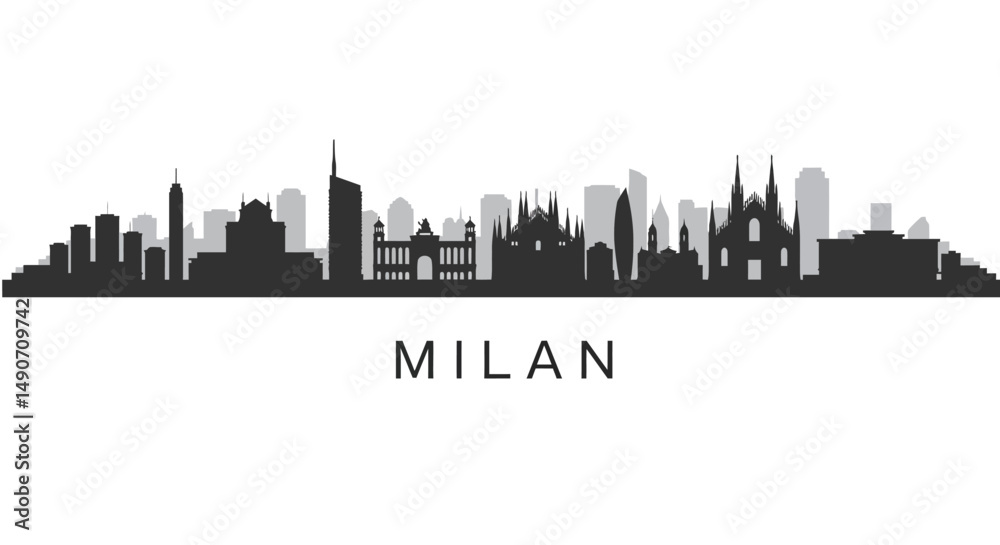 Fototapeta premium Milan Skyline Vector Italy Cityscape Silhouette.