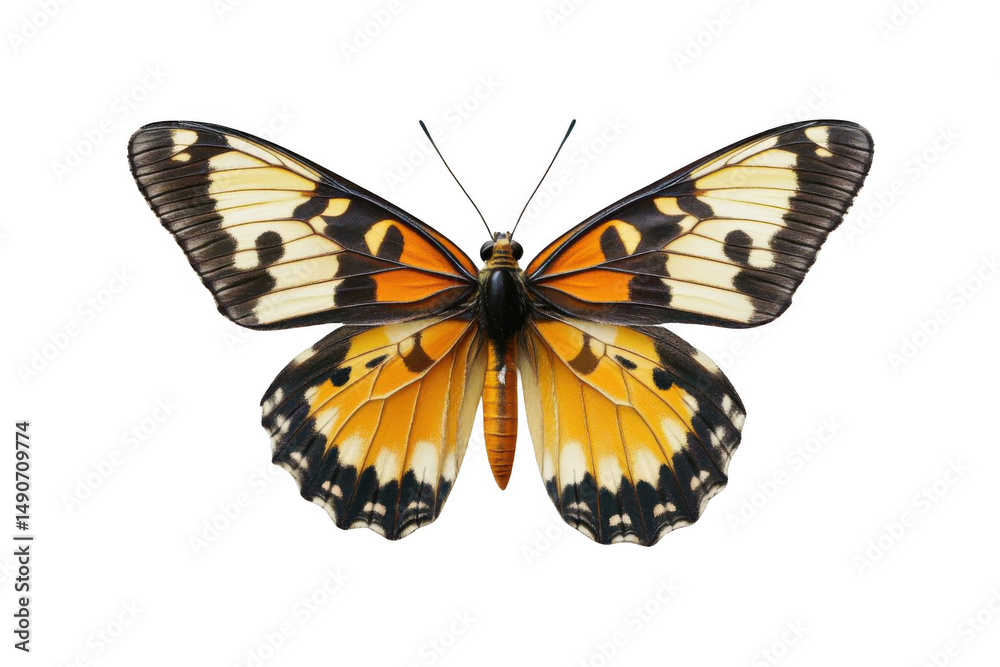 Obraz premium Beautiful Butterfly, Detailed wings, orange, yellow, black with dark background