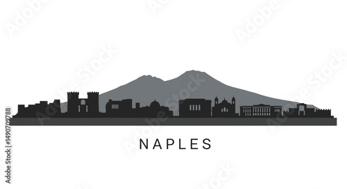 Naples Skyline Silhouette with Italy Cityscape.