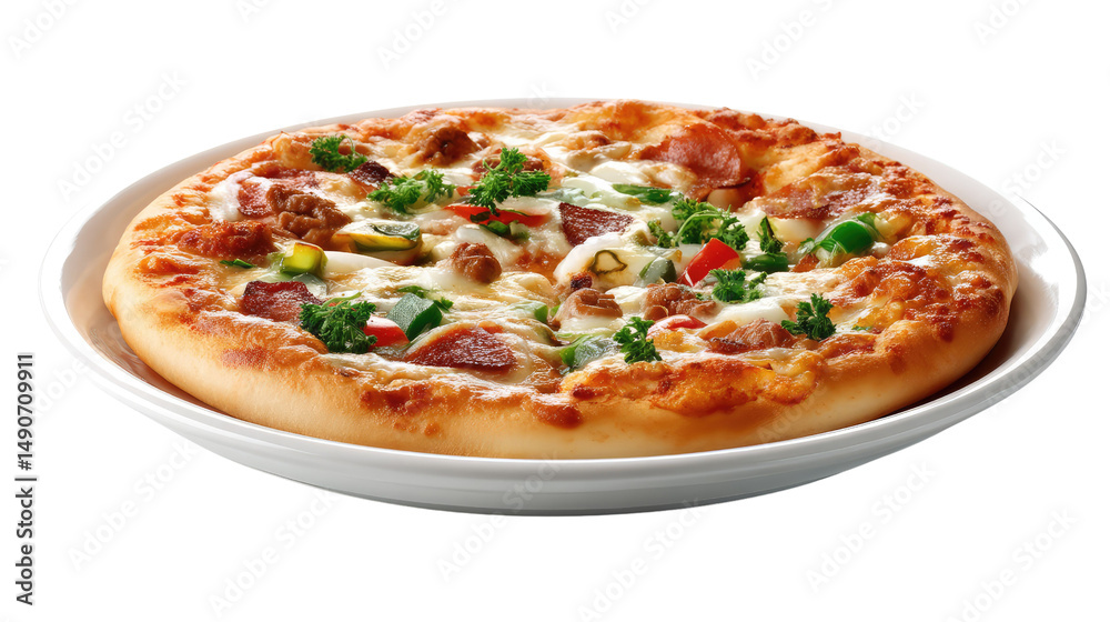 Gourmet Pizza Delight: A delectable, freshly baked pizza with a crispy crust, topped with melted mozzarella, flavorful meats, fresh vegetables, and aromatic herbs. Gourmet Pizza Delight: A delectable, freshly baked pizza with a crispy crust, topped with melted mozzarella, flavorful meats, fresh vegetables, and aromatic herbs.