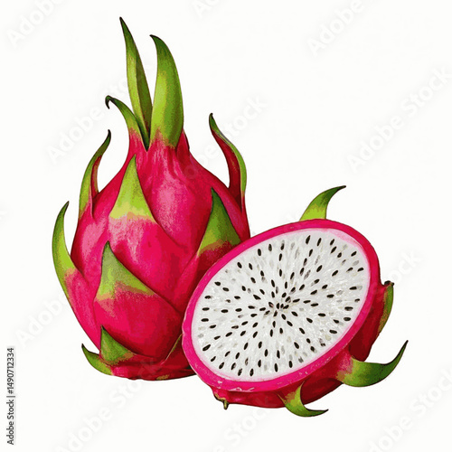 Pink Haze, Milky Core dragon fruit isolated watercolor vector illustration svg