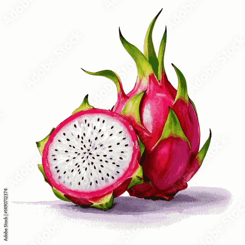 Tropical Jewel Wash dragon fruit isolated watercolor vector illustration svg
