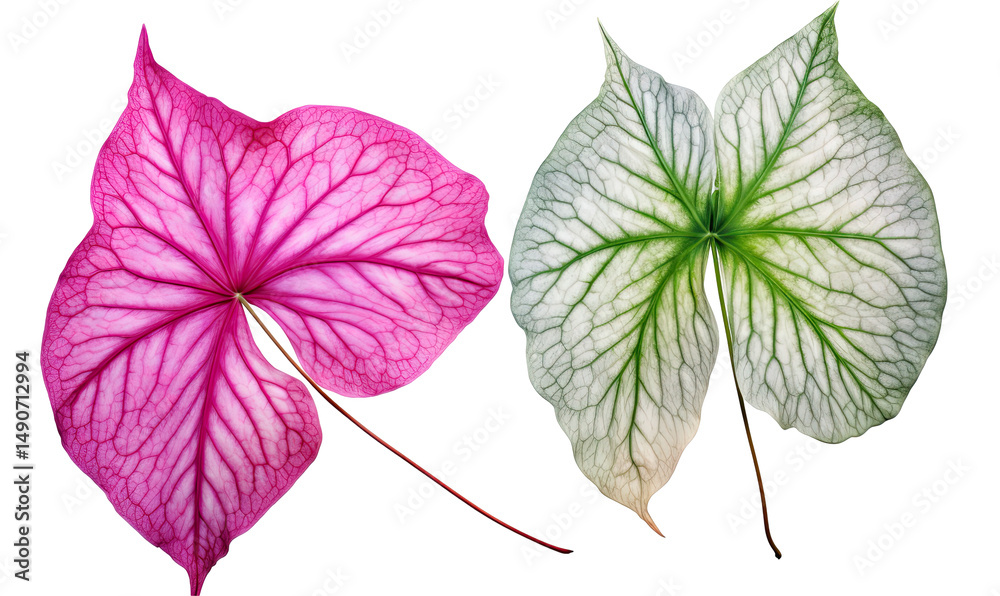 Obraz premium Pair of Ornamental Leaves from Ipomoea and Caladium Plants on white background