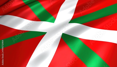 Basque Country flag waving closeup.