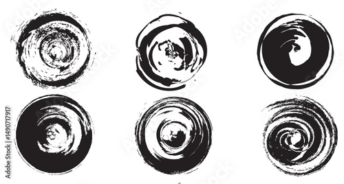 Set of round black brush strokes, Vector illustration, Grungy texture vector art