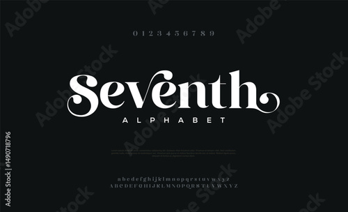 Seventh, Elegant alphabet letters font logo classic minimal fashion designs. Typography modern sans fonts and number for logo brand. vector illustration