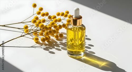 Natural beauty oil serum skincare face body hair yellow flower botanical extract cosmetic product