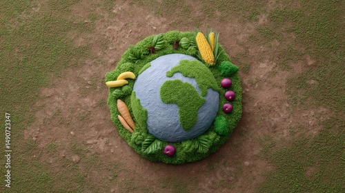 Sustainable Earth with Nature Products Organic Landscape Illustration Green Environment Aerial View Eco-Friendliness