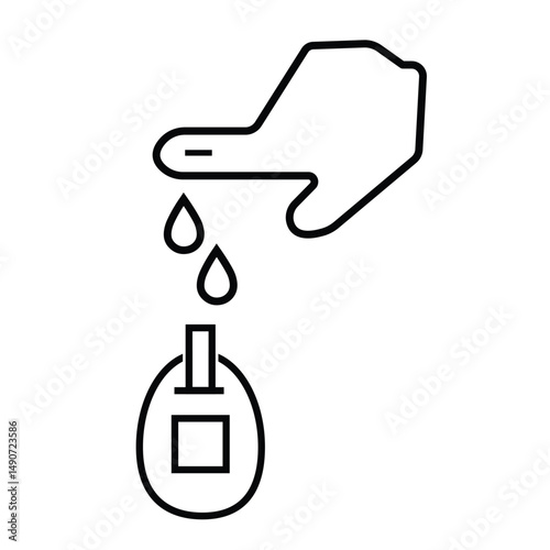 Hand finger blood checkup  icon editable outline stroke. Cholesterol test finger Black and White With Blood Drop. Glucose Level Analysis, Blood Test for Diabetes Disease Line and Silhouette Black
