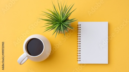Morning Coffee Ritual Home Office Still Life Cozy Environment Top View Mindfulness and Productivity