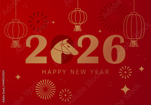 Happy chinese new year 2026. Horse is a symbol of the 2026 Chinese New Year. Figure of Horse in geometric style