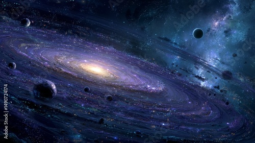 Cosmic Dance of Galaxies Vast Universe Digital Art Deep Space Wide Angle Celestial Phenomenon