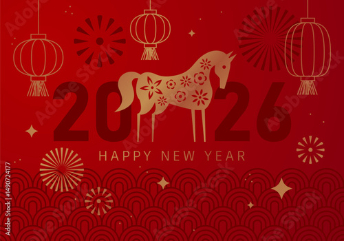 Happy chinese new year 2026. Horse is a symbol of the 2026 Chinese New Year. Figure of Horse in geometric style