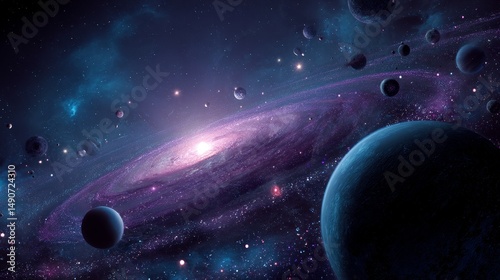 Galactic Exploration Events Outer Space Digital Art Cosmic Environment Wide Angle View Universe Concept