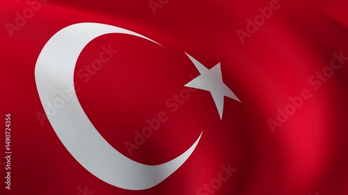 Turkish flag, slow motion loop animation, full screen - 3D rendering