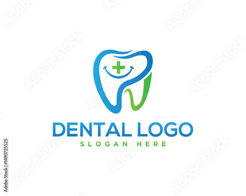 Creative dental clinic logo vector template featuring a smiling tooth design for healthcare businesses